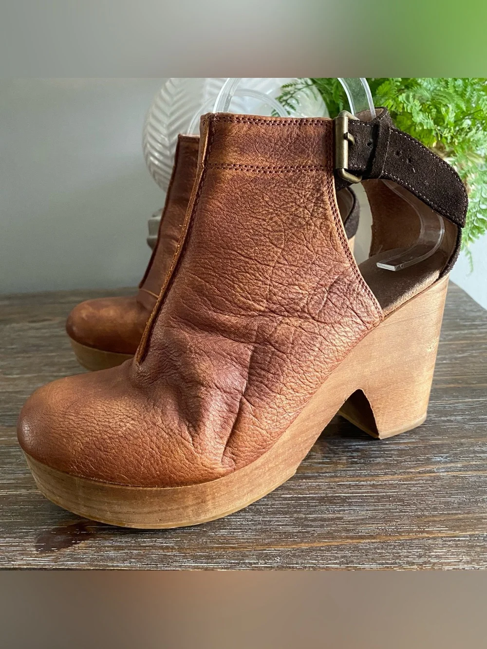 Free People Amber Orchard Clogs Leather Platform Ankle Boots Womens 38 Tan Brown